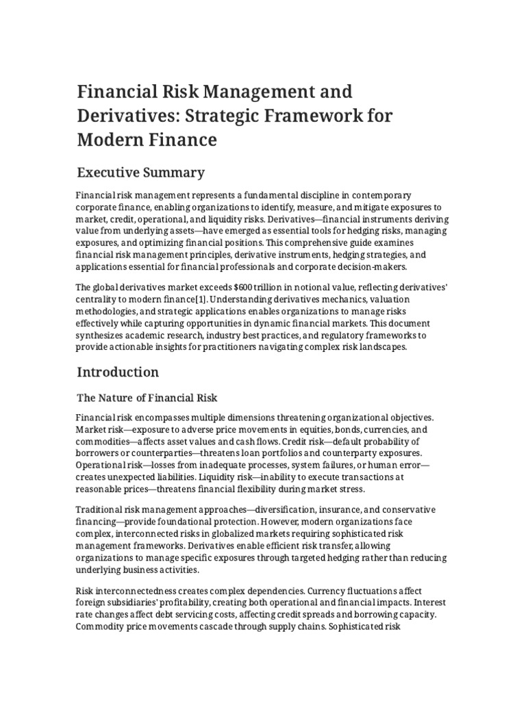 Financial Risk Management & Derivatives Guide | PDF | Financial Risk ...