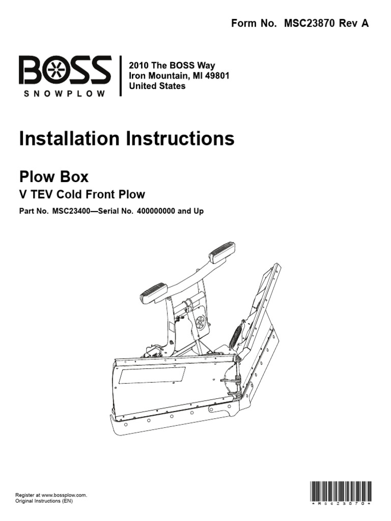 BOSS TEV V-Blade Plow Installation Guide | PDF | Nut (Hardware) | Airbag