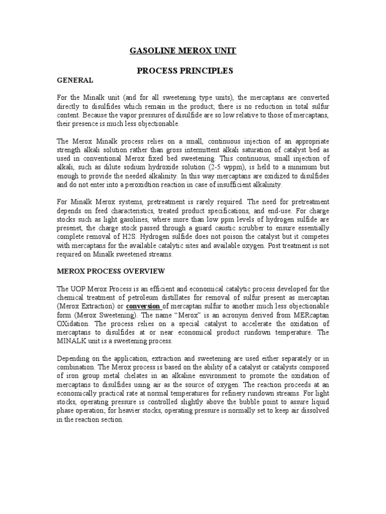 Gasoline Merox Unit | PDF | Thiol | Chemical Reactions