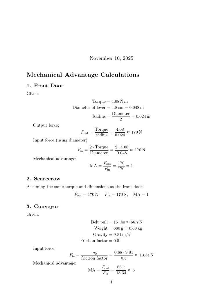 Mechanical Advantage Calculations Explained | PDF