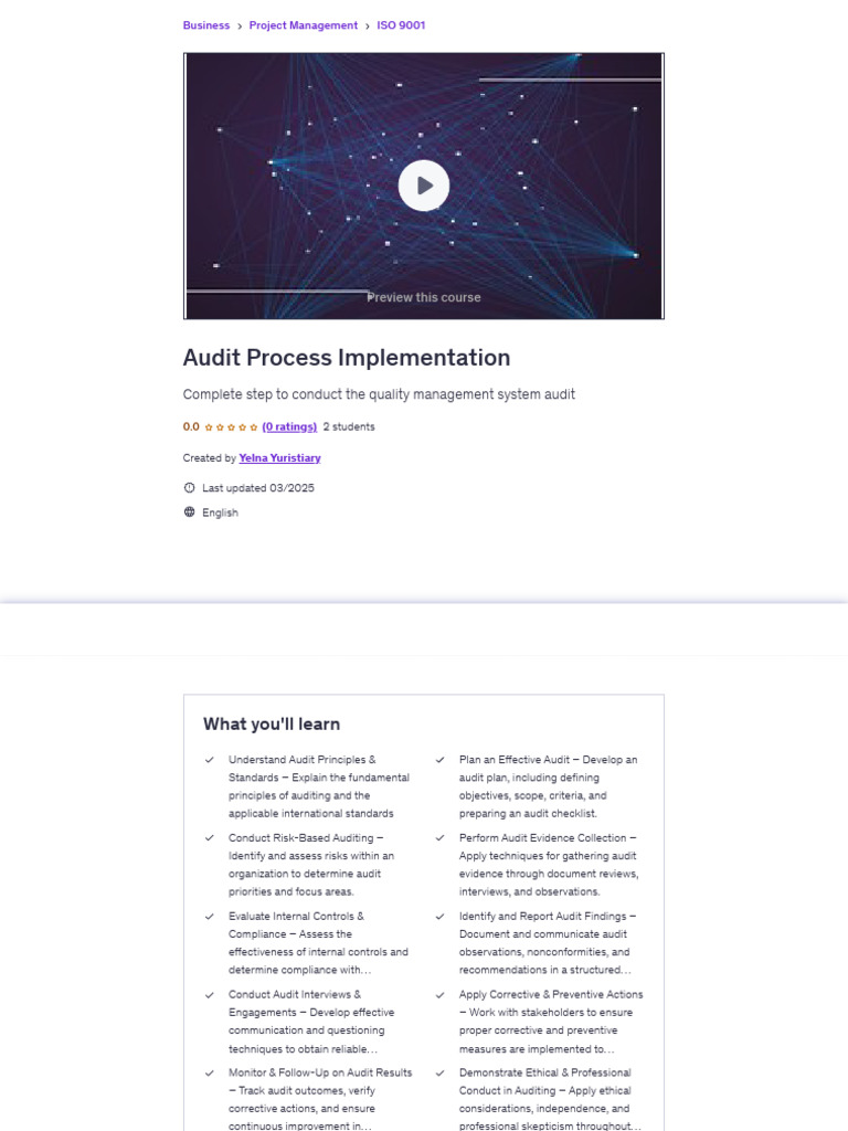 Audit Process Implementation Course | PDF | Audit | Internal Control