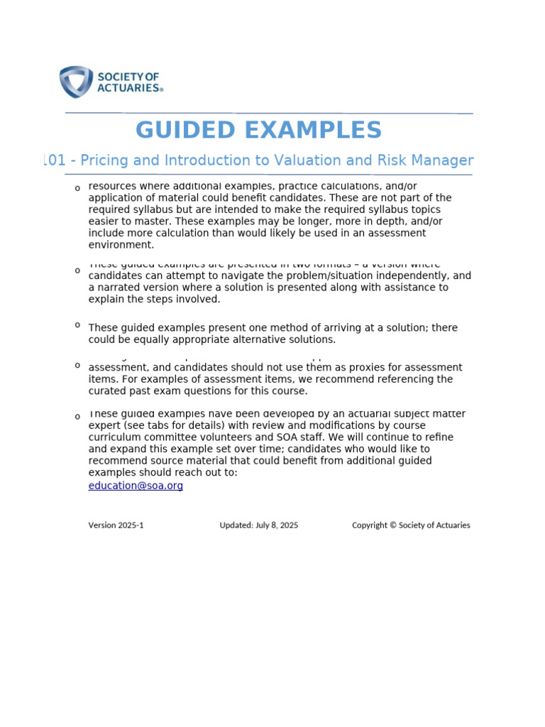 Actuarial Guided Examples for ILA 101 | PDF | Insurance | Debits And ...