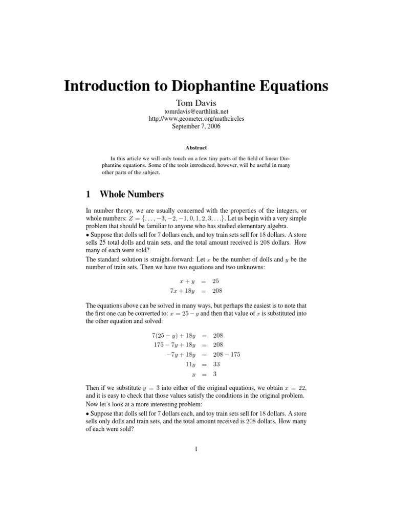 Intro To Diophantine Equations | PDF