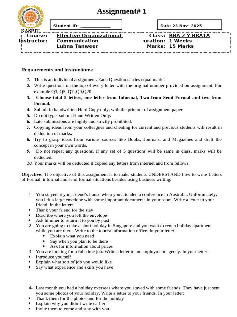 Letter Writing Assignment Guidelines | PDF | Volunteering