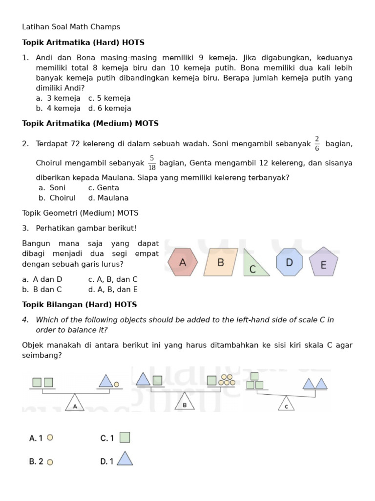 Latihan Soal Matematika Berbasis HOTS | PDF