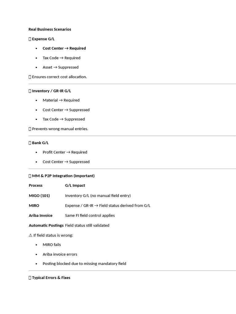 SAP G/L Field Status Control Guide | PDF
