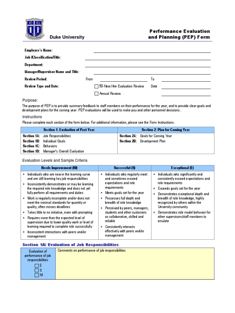 pep_form Performance Appraisal Evaluation