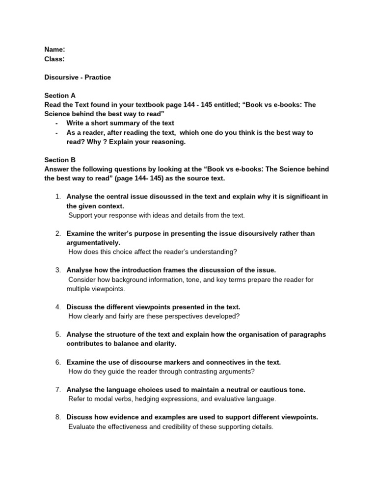 Book vs E-Books: A Discursive Analysis | PDF | Critical Thinking ...