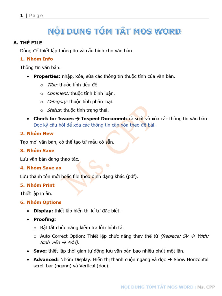 Nội Dung MOS WORD - Ms - CPP | PDF