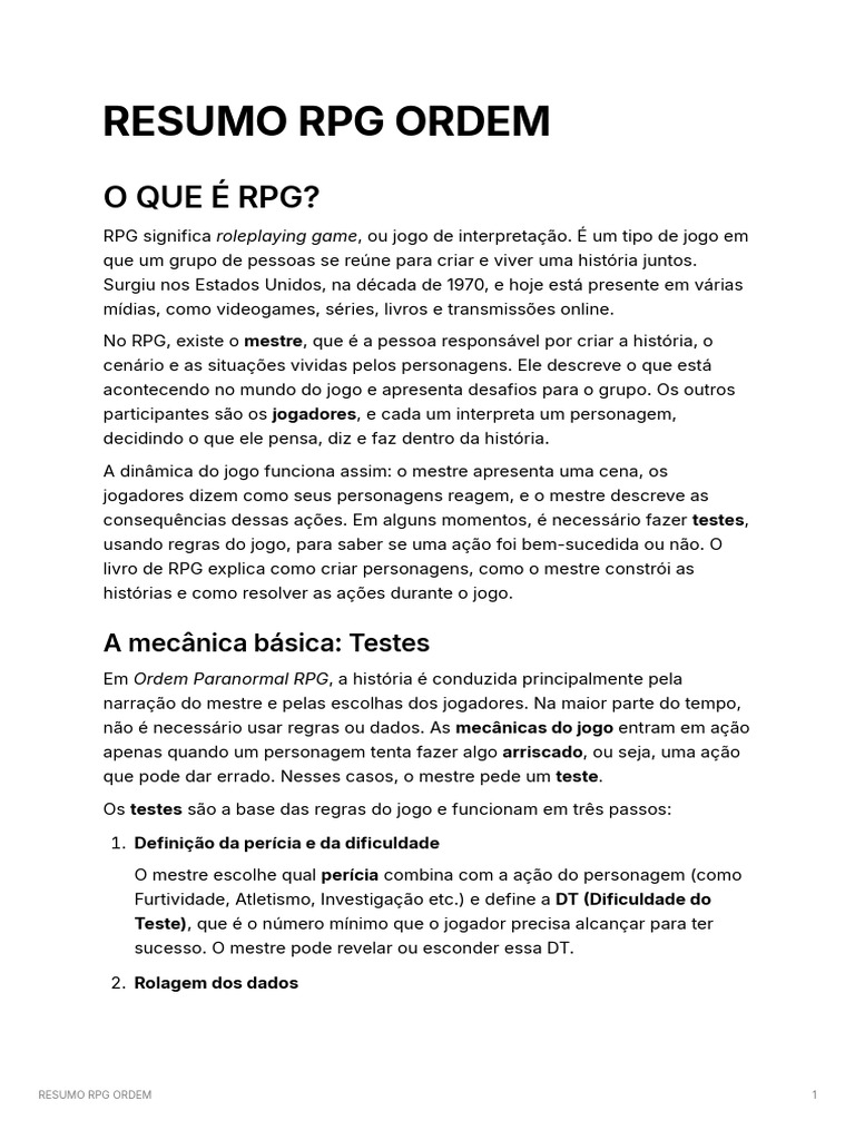 Introdução ao RPG Ordem Paranormal | PDF | Jogos de RPG