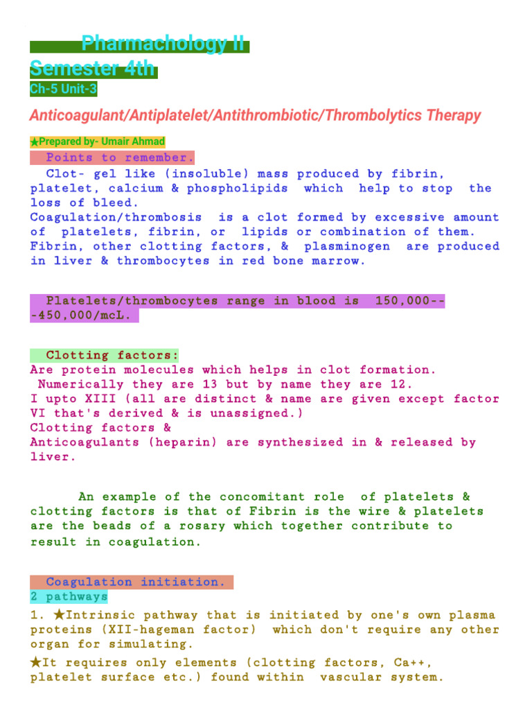 Anticoagulant and Thrombolytic Therapies | PDF | Coagulation | Platelet