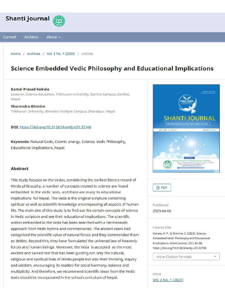 Vedic Philosophy's Science in Education | PDF | Vedas | Brahman
