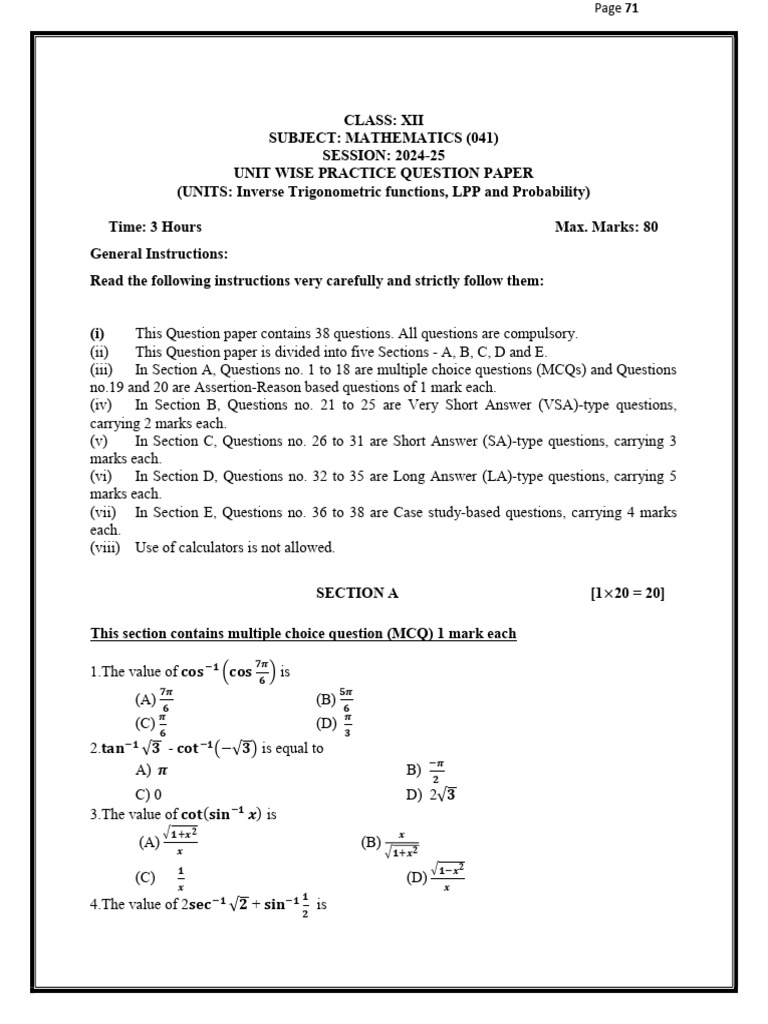 Class 12 Mathematics Practice Paper | PDF | Cakes | Bonds (Finance)