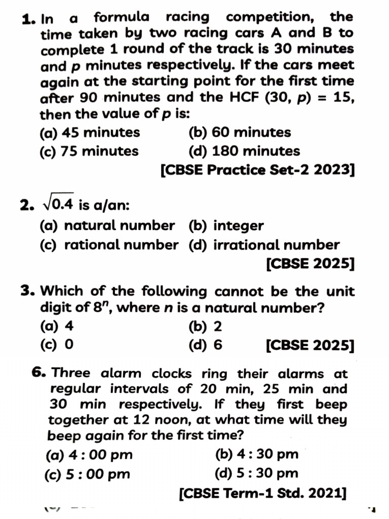Real Numbers Question Paper | PDF