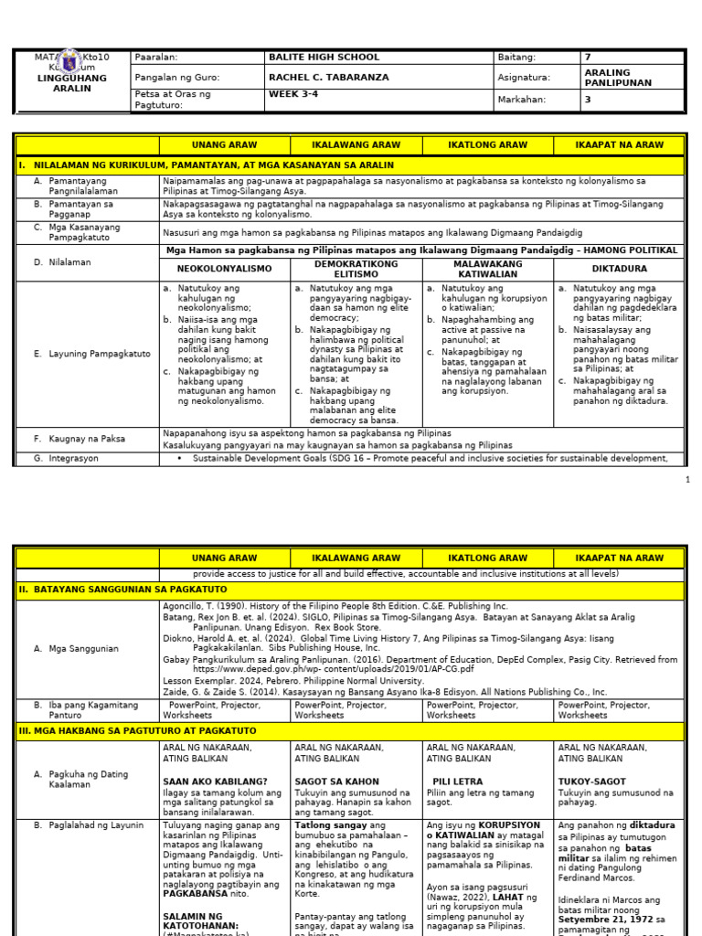 AP7 Q3 Week 3 | PDF