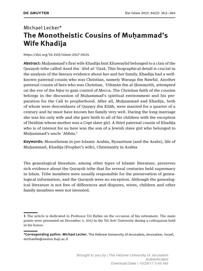 The Monotheistic Cousins of Muammad s W-55258184 | PDF | Muhammad ...