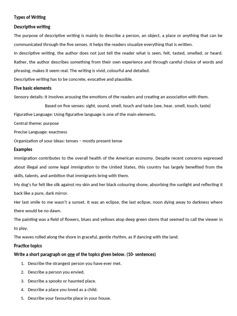 Writing Types: Descriptive & Narrative | PDF | Narrative | Senses