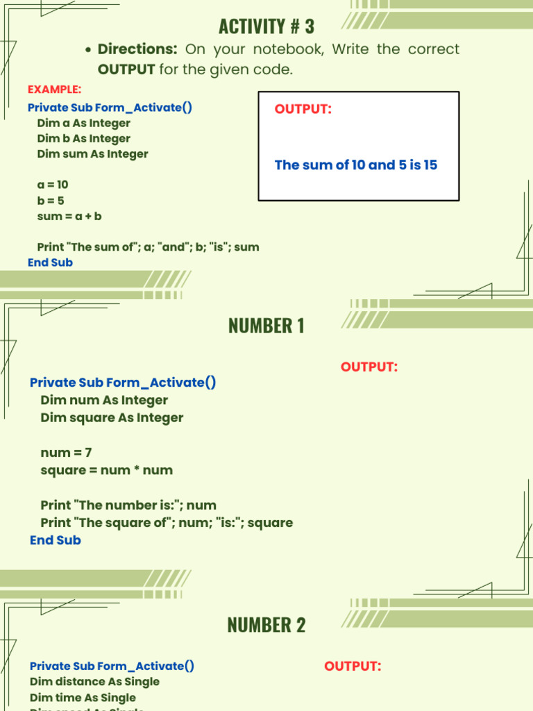 Visual Basic Code Output Examples | PDF