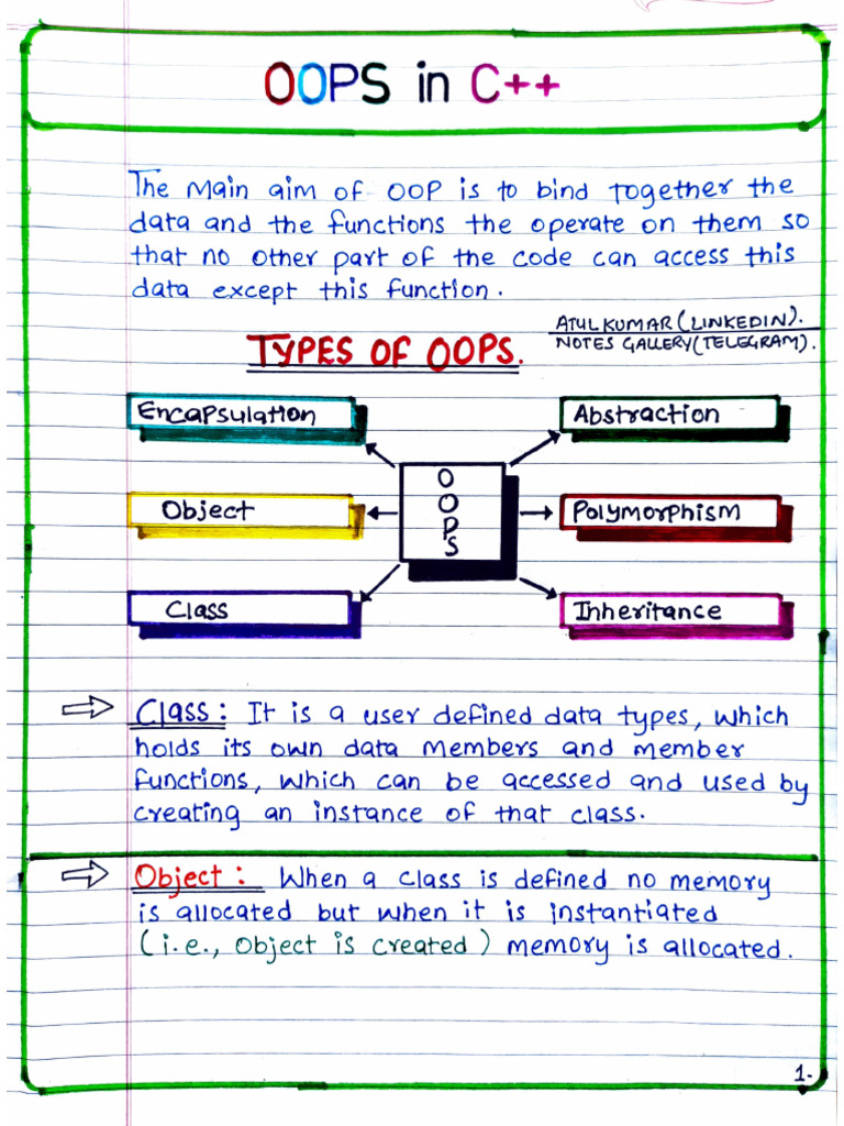 OOPS in C++ Handwritten Notes | PDF