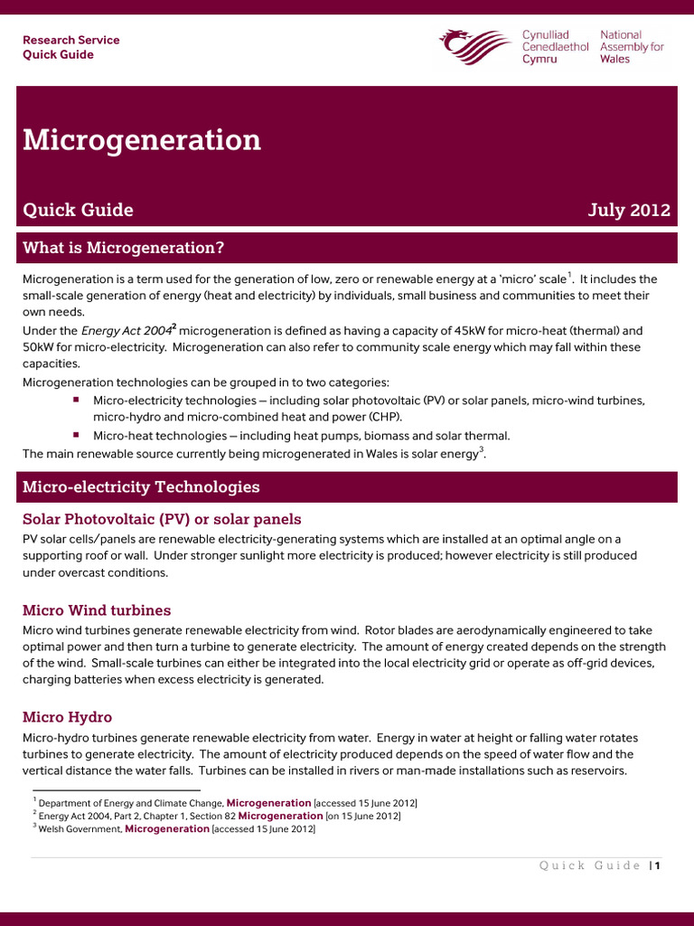 Microgeneration Quick Guide Overview | PDF | Solar Power | Wind Turbine