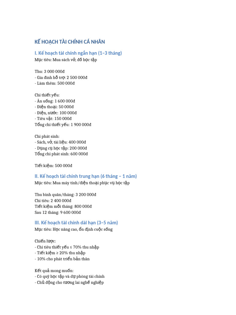 Ke Hoach Tai Chinh CA Nhan | PDF