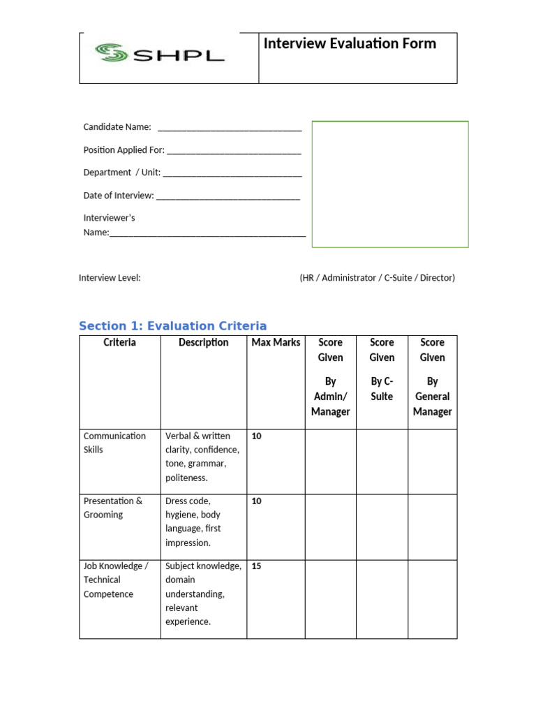 Interview Evaluation Form Template | PDF | Evaluation | Skill