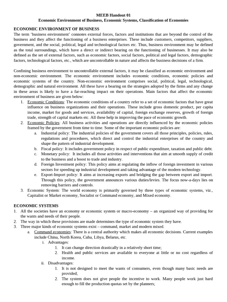 MEEB Handout 01 (Economic Systems and Classification of Economies ...