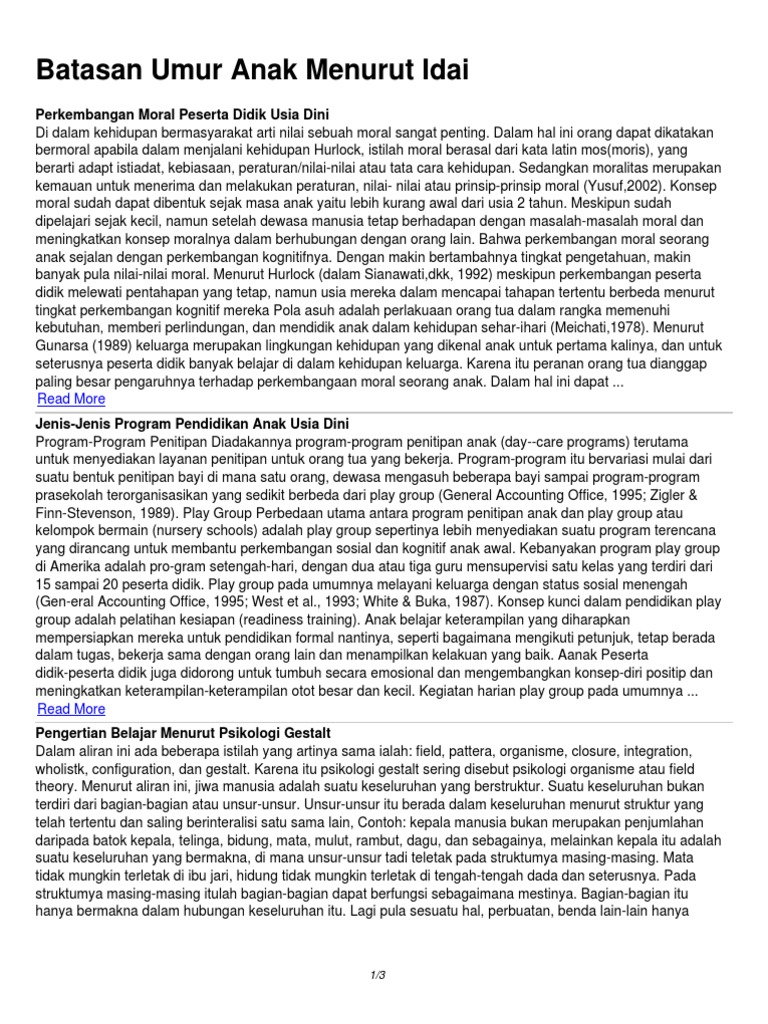 Batasan Umur Anak Menurut Idai | PDF