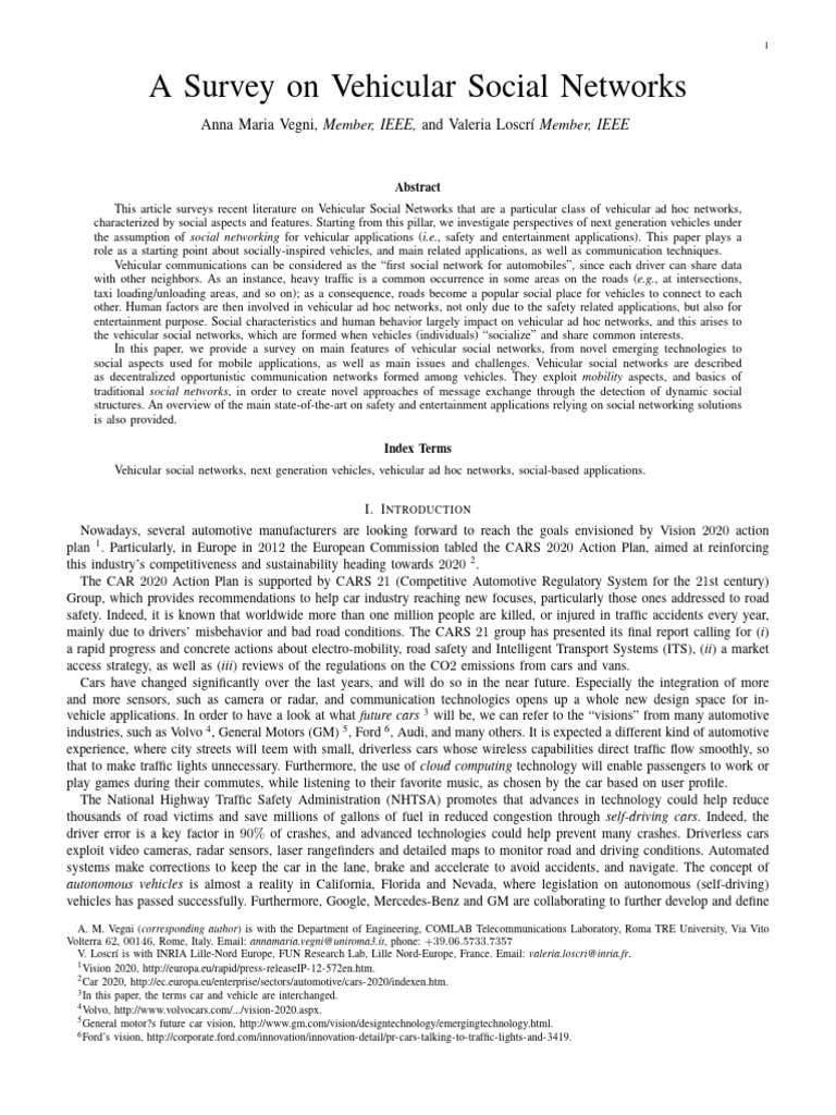 Survey of Vehicular Social Networks | PDF | Wireless Ad Hoc Network ...