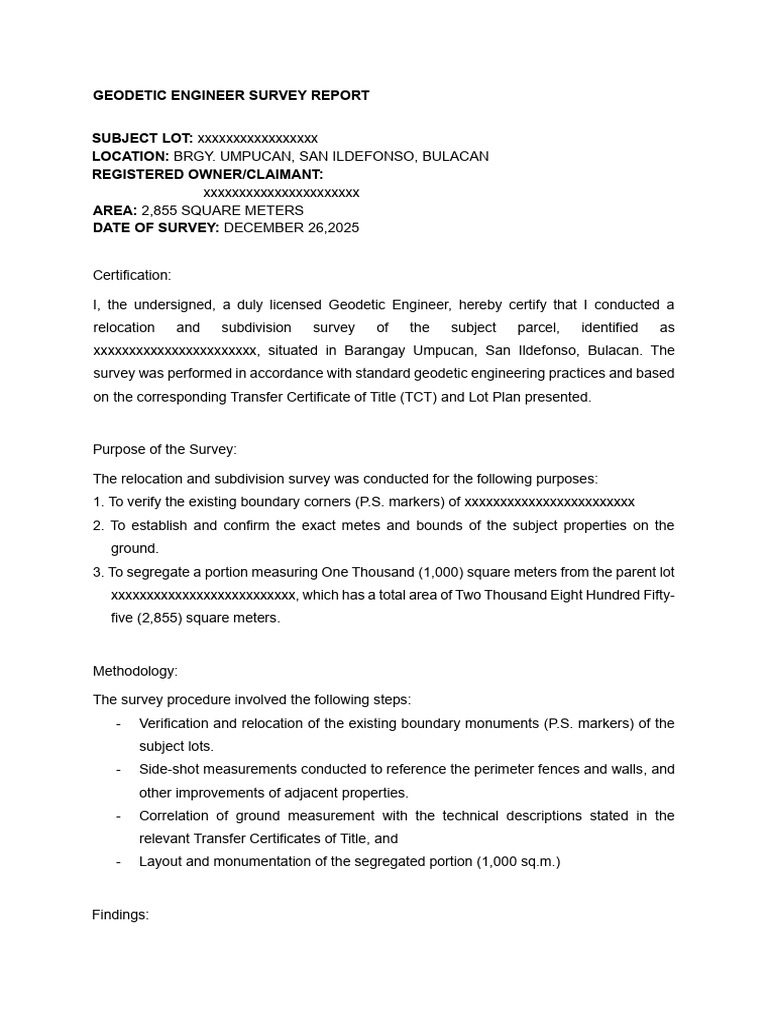 Geodetic Survey Report for Lot in Bulacan | PDF | Surveying | Land Lot