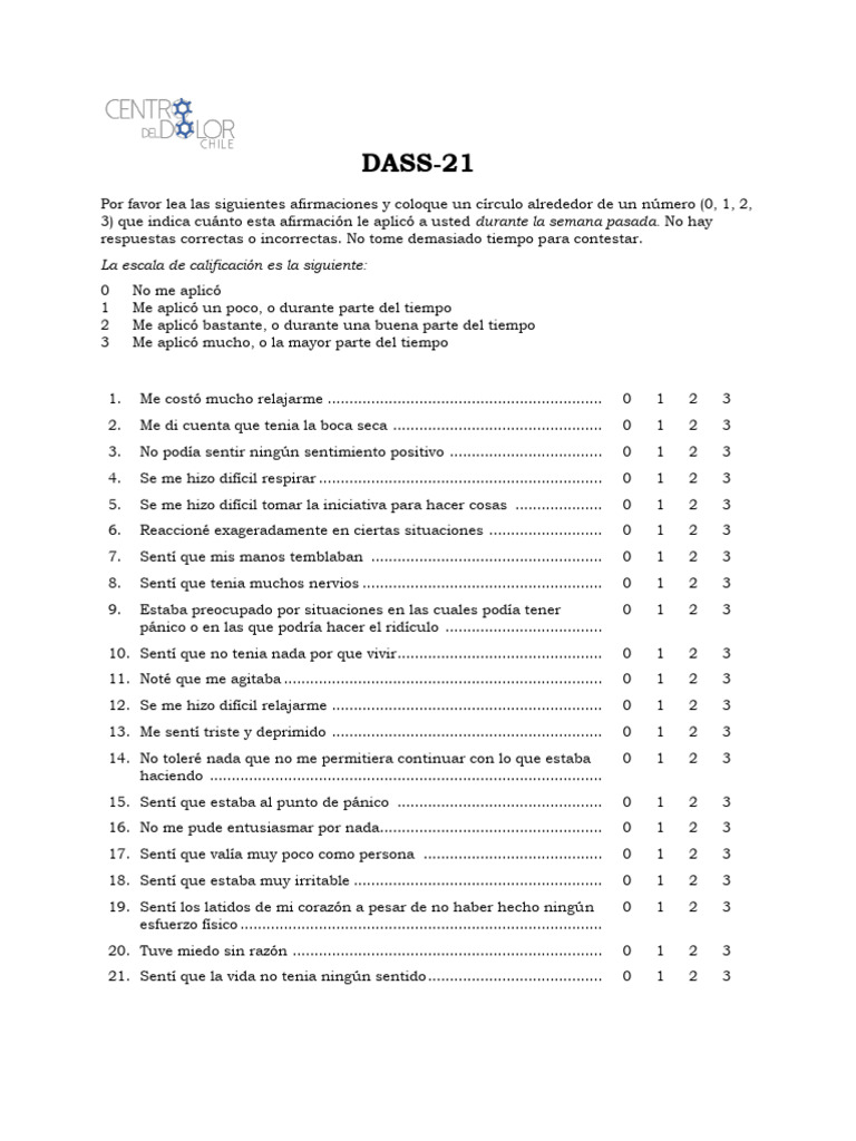 Cuestionario DASS-21 de Ansiedad y Depresión | PDF