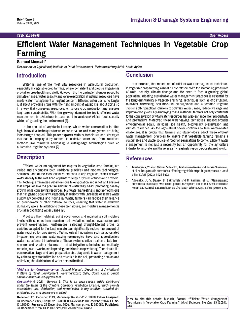 Efficient Water Management in Vegetable Farming | PDF | Agriculture ...