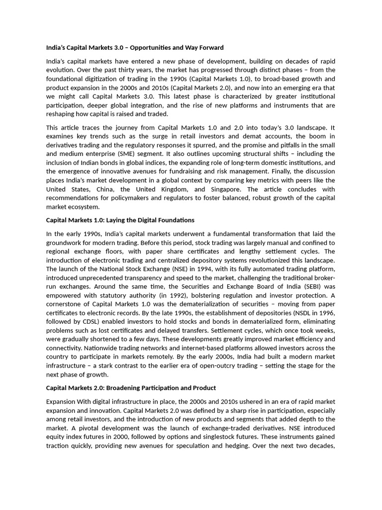 India Capital Markets 3.0: Trends & Future | PDF | Finance & Money ...