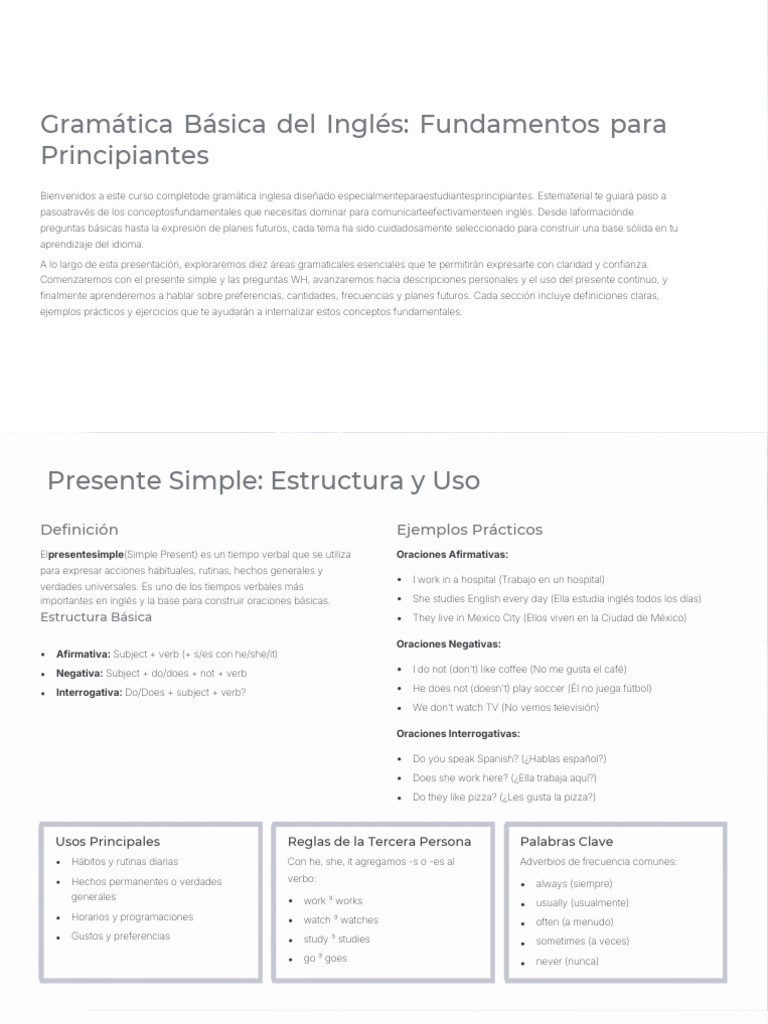 Gramática Básica del Inglés para Principiantes | PDF | Gramática ...