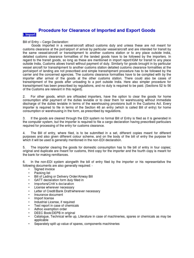 Customs Clearance Procedures Explained | PDF