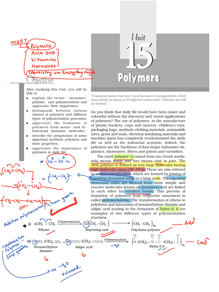 Polymers Marked NCERT - 250718 - 114535 | PDF | Polymers | Polymerization