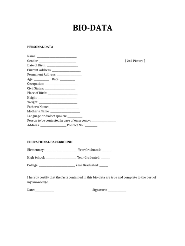 Comprehensive Bio-Data Template | PDF
