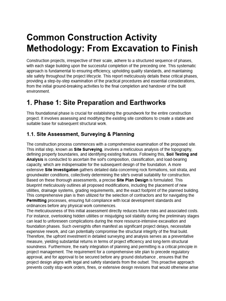 Construction Phases: From Excavation to Finish | PDF | Concrete | Masonry