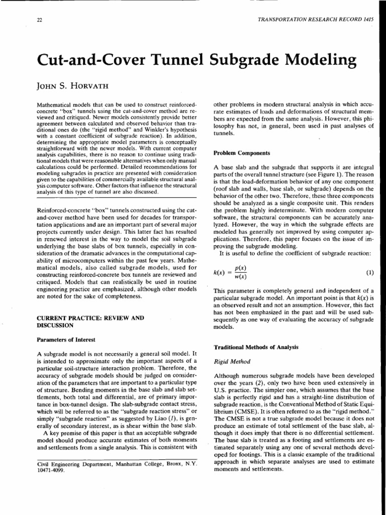 Cut-and-Cover Tunnel Subgrade Models | PDF | Reinforced Concrete