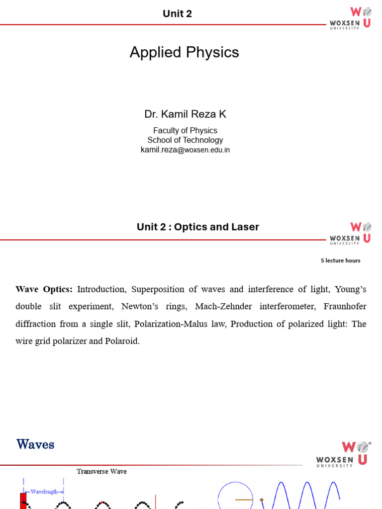 Wave Optics: Interference & Experiments | PDF | Laser | Diffraction