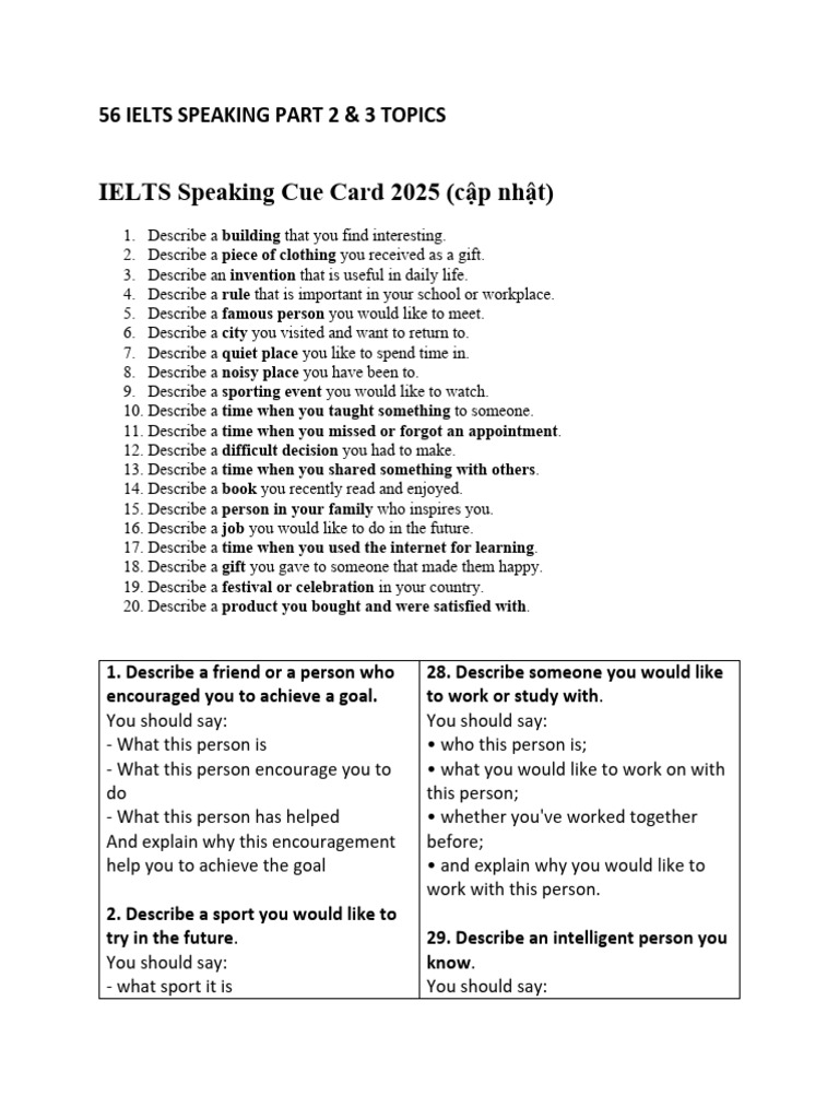 56 IELTS Speaking Topics for 2025 | PDF | Snorkeling