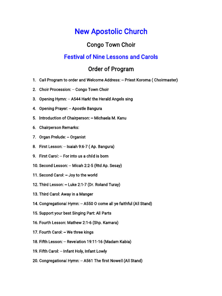 Congo Town Choir Christmas Program | PDF