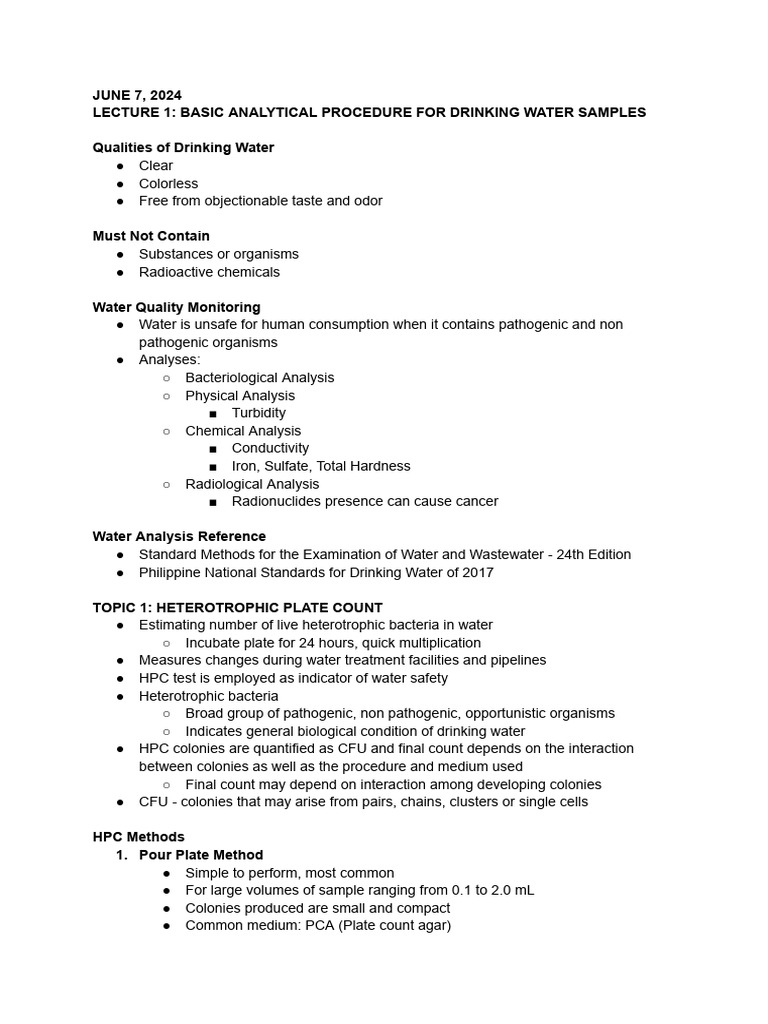 Water Quality Analysis Procedures | PDF | Microbiology | Bacteria