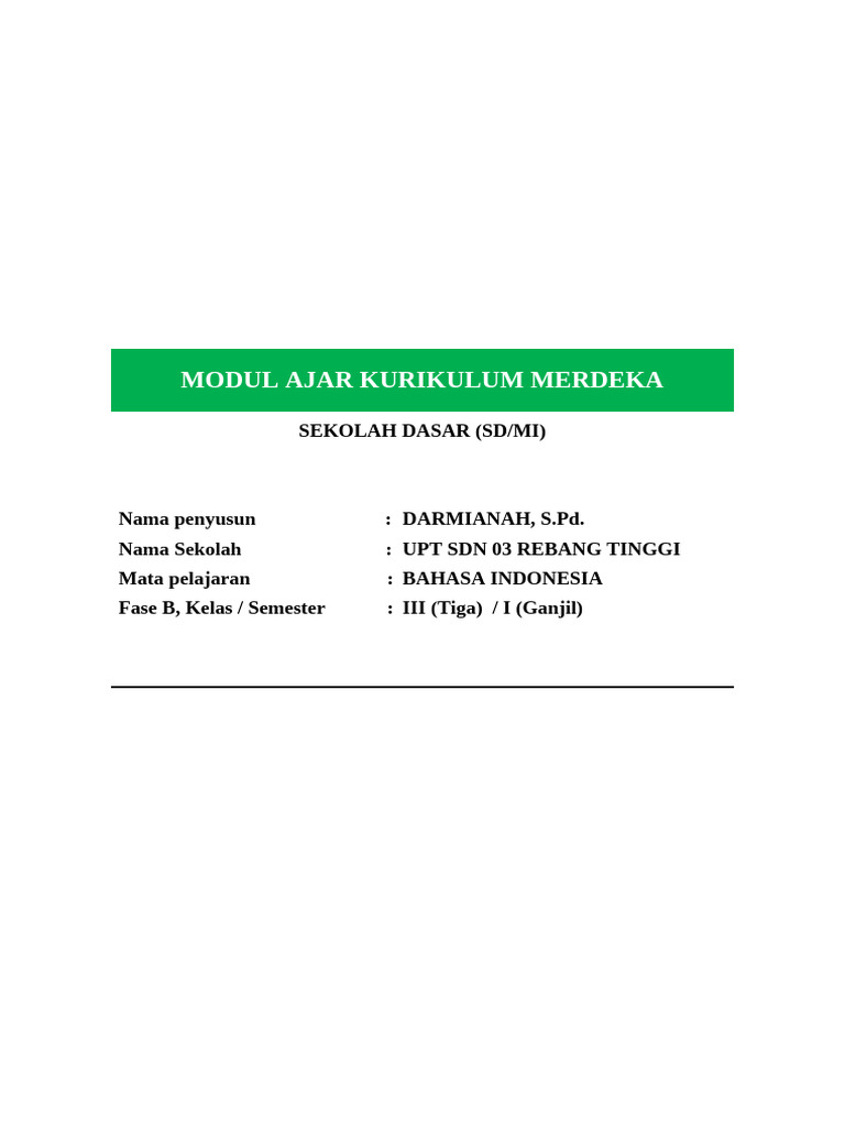 Modul Ajar Bahasa Indonesia SD Kelas 3 | PDF