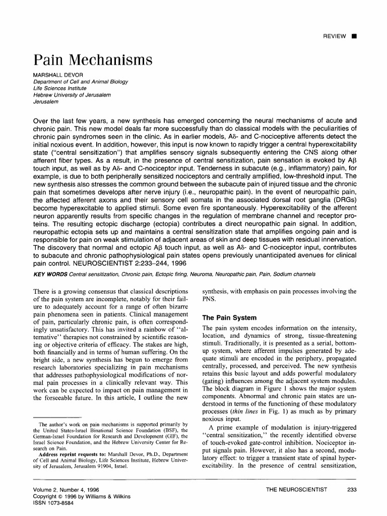 Devor m Pain Mechanisms | PDF | Pain | Stimulus (Physiology)
