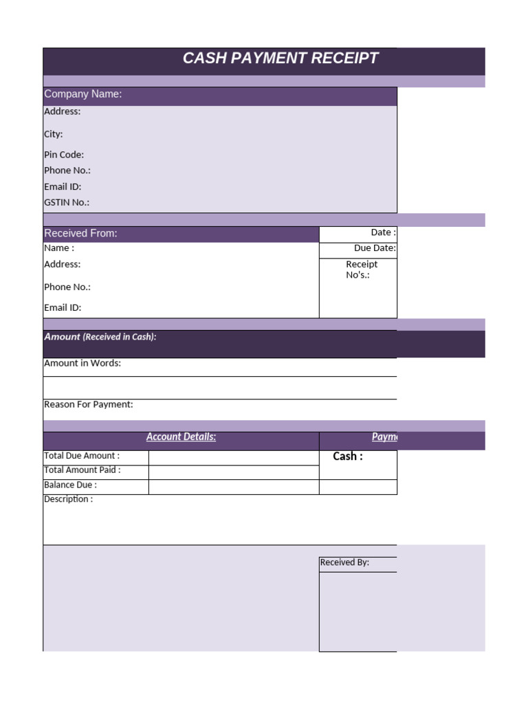 Cash Payment Receipt Template | PDF