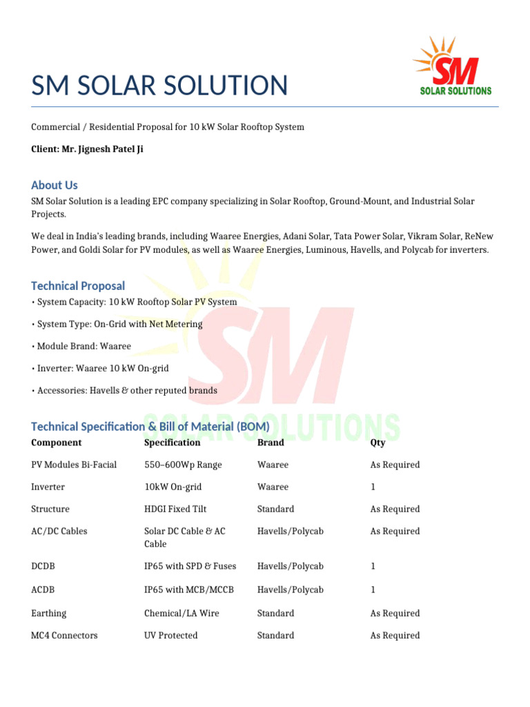 SM Solar Solution Quotation With Logo | PDF