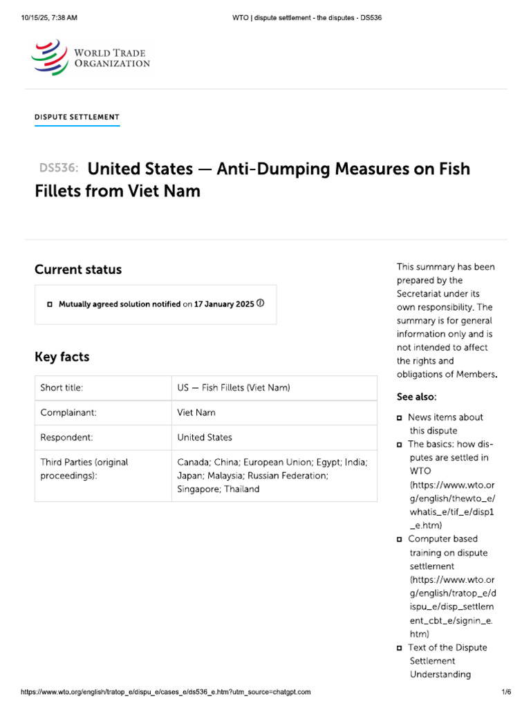 United States — Anti-Dumping Measures on Fish Fillets From Viet Nam | PDF