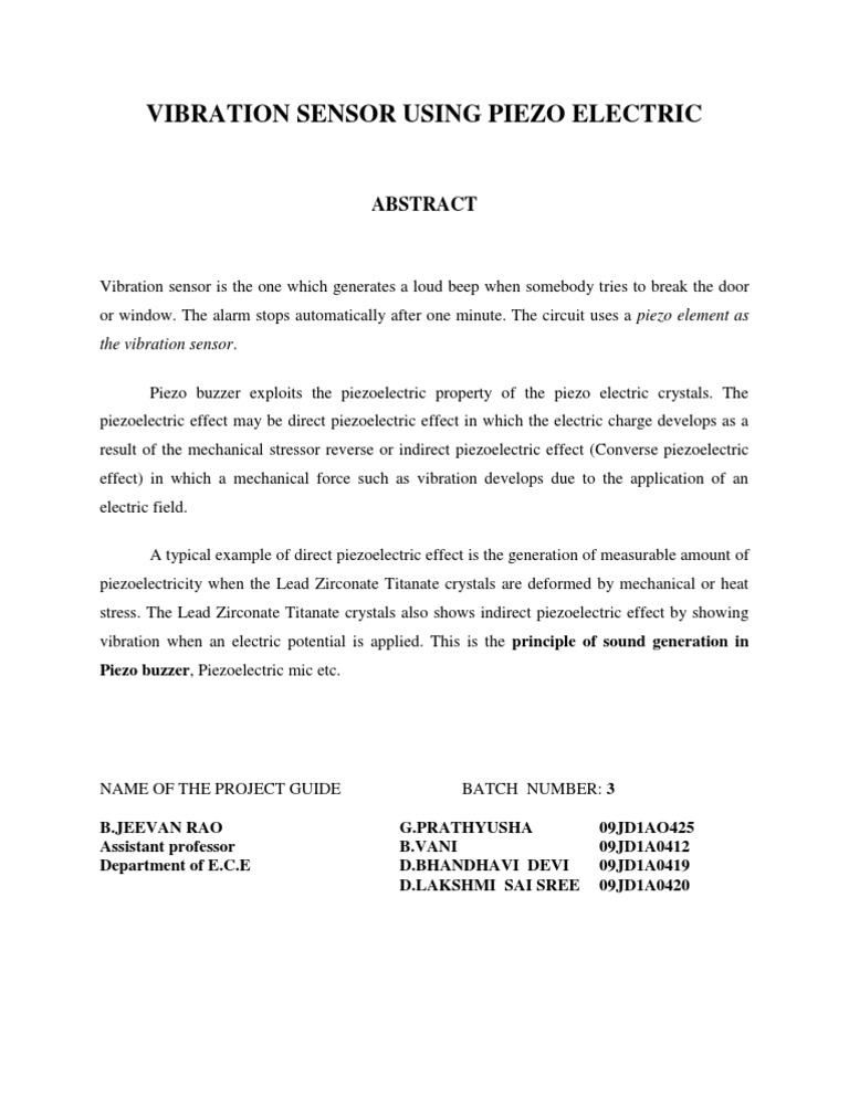 Vibration Sensor Using Piezo Electric PDF Piezoelectricity