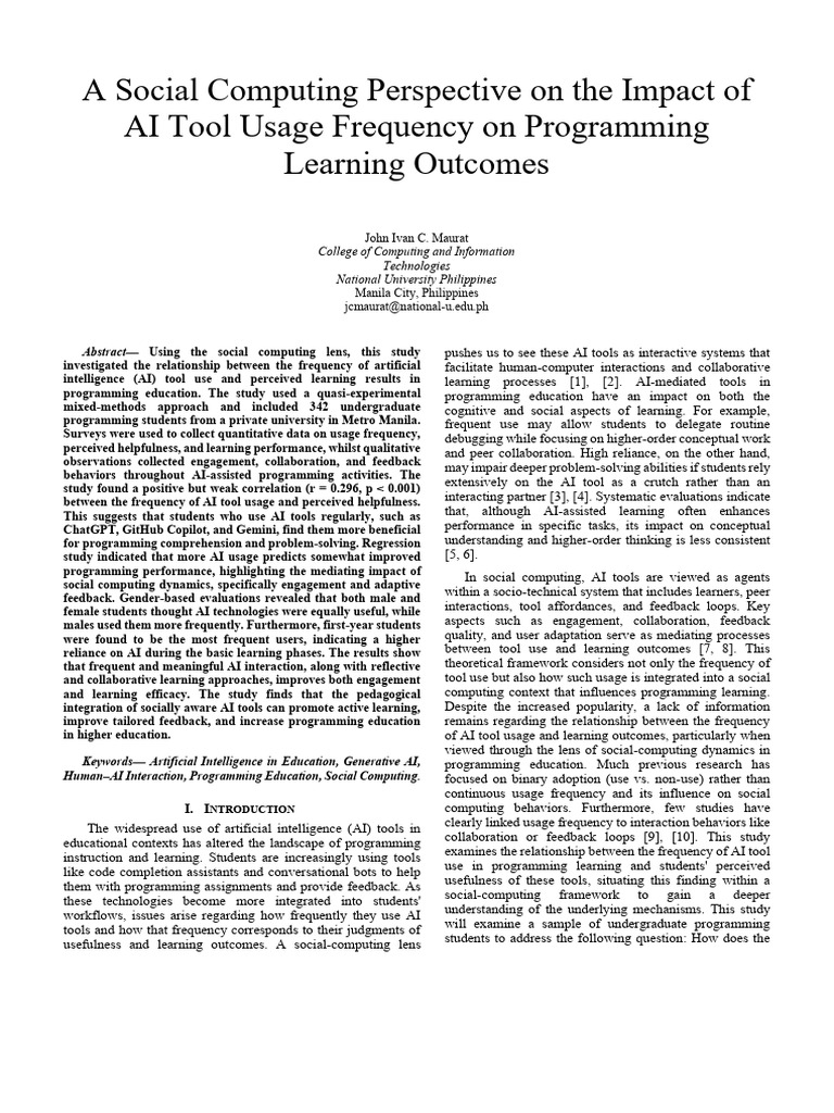 AI Tool Usage and Programming Learning Outcomes | PDF | Intelligence ...